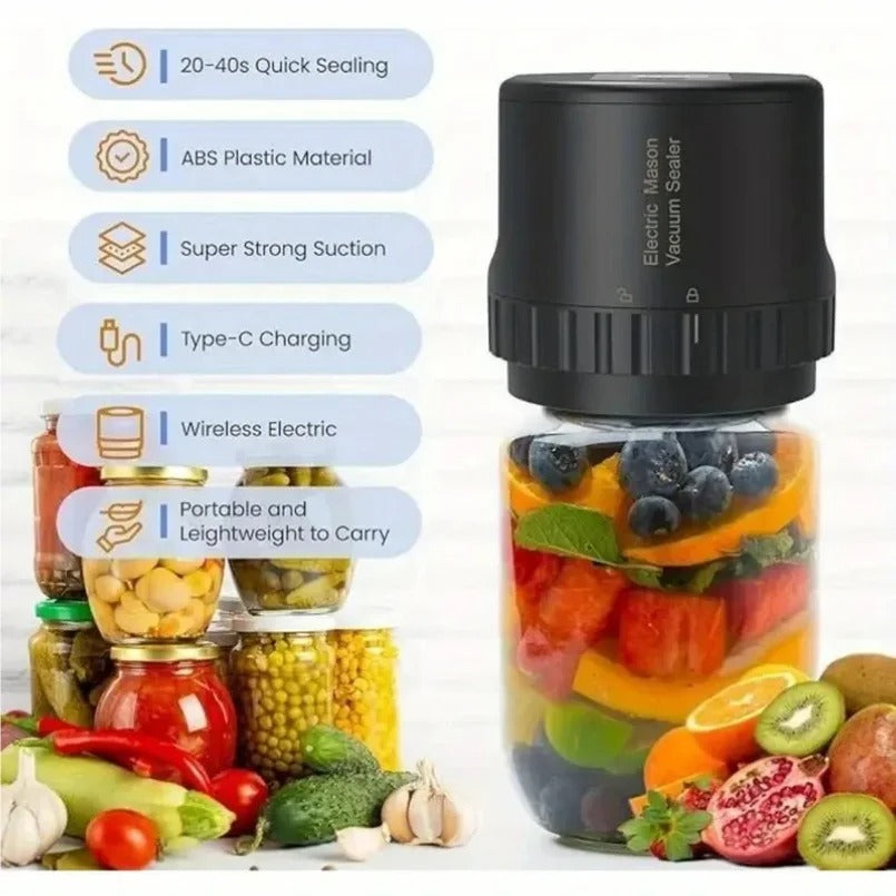 VACUPRESS™ -Cordless Electric Vacuum Sealer for Mason Jars & Fresh Food Storage